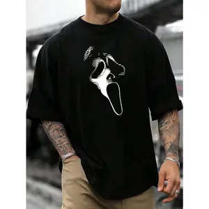 Men Loose-Fitting Ghost Face Graphic Short Sleeve T-Shirt, For Going Out, For Friends