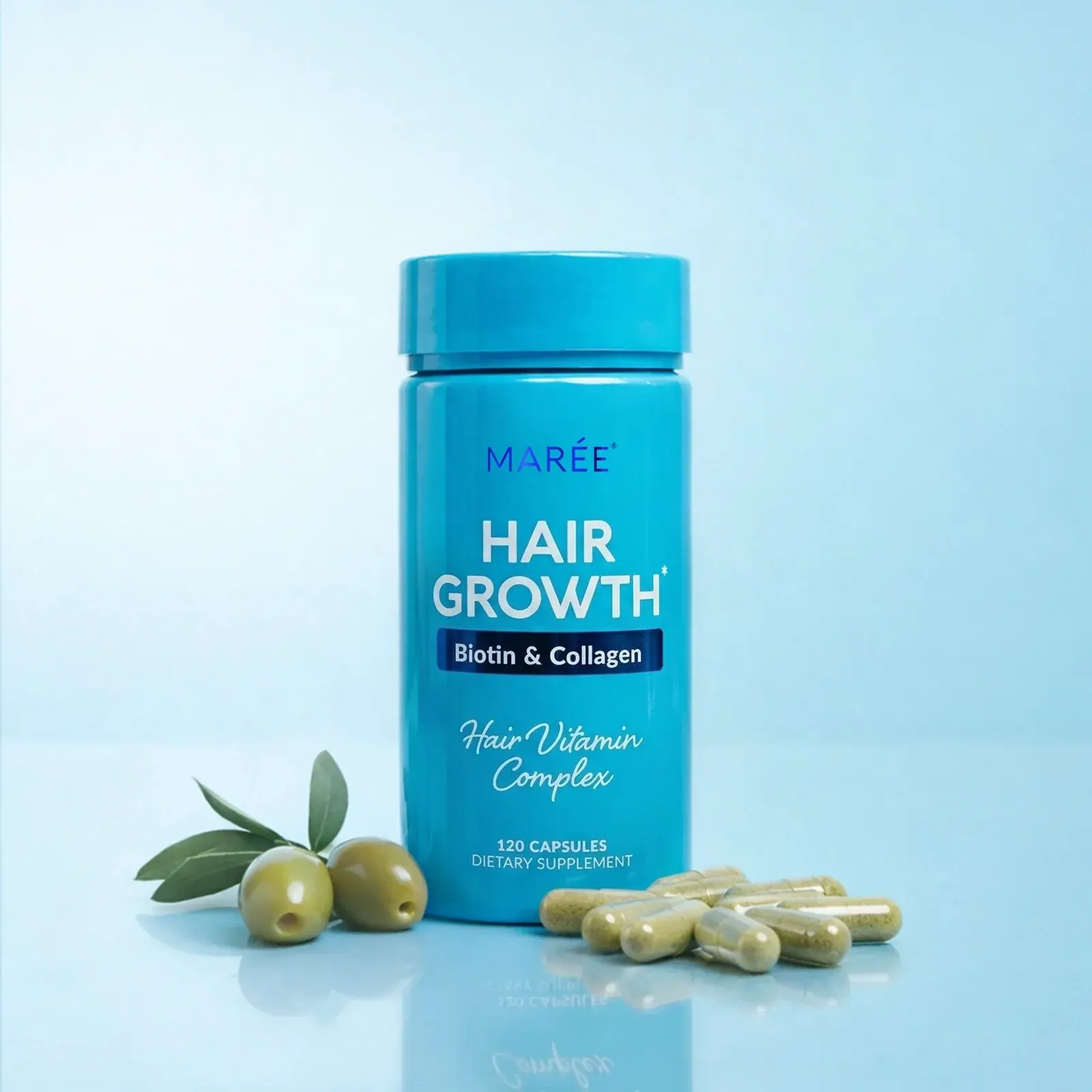 Hair Growth Vitamins with Biotin & Collagen MARÉE - 120 Capsules for Thicker Faster Hair Support for Women & Men Haircare Supplement Advanced Dietary Supplement