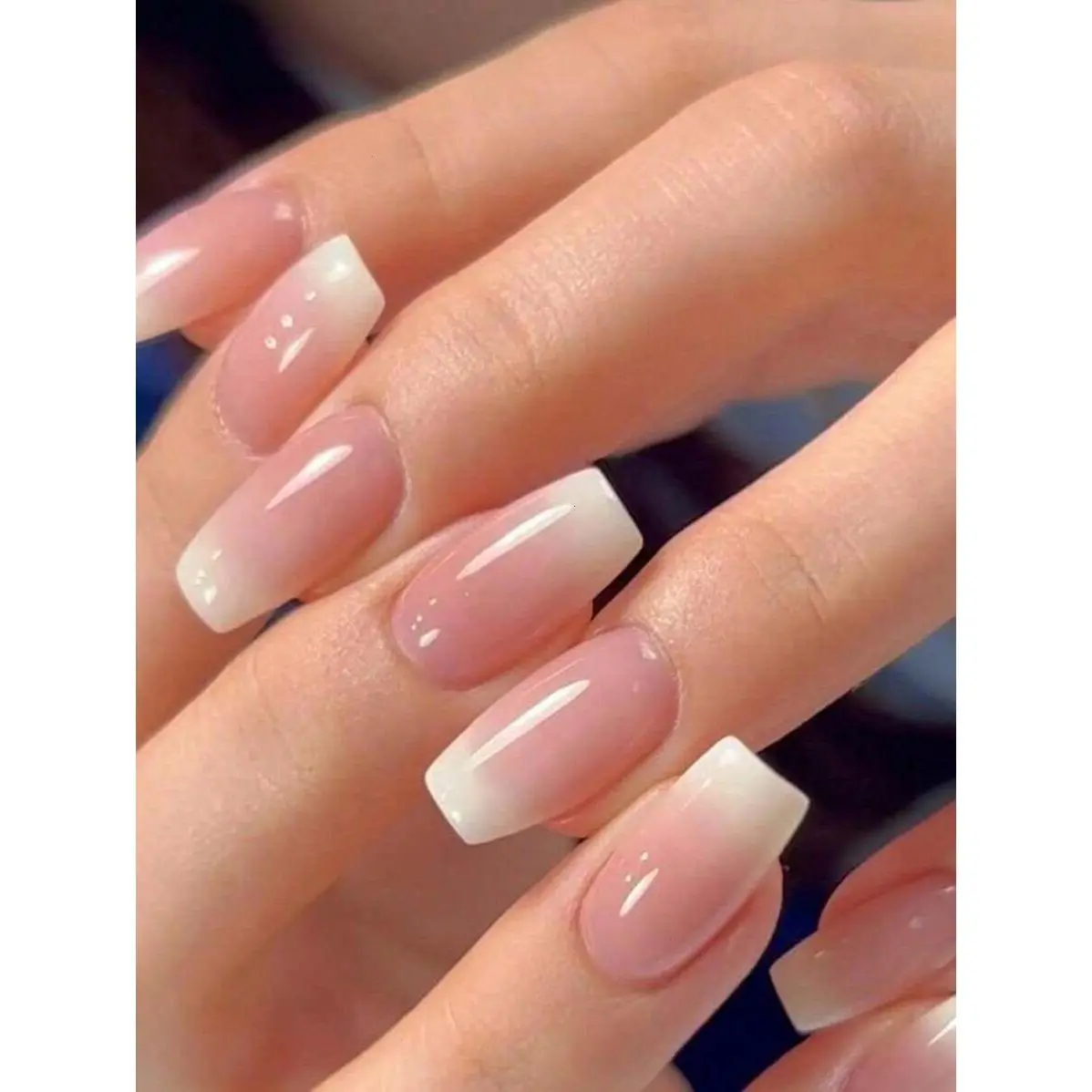 Glossy Coffin Nails in Dusty Pink – 24pcs Short French Style Gradient Press-On Kit