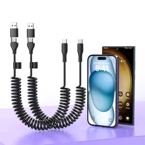 2 Pack  Multi Coiled 3-in-1 USBA/Type C to USB-C Short   Combo for   16 15 Pro Max Plus,4FT Fast Charge &Data Sync Charger Cord for ,iPad Pro,,Pixel,