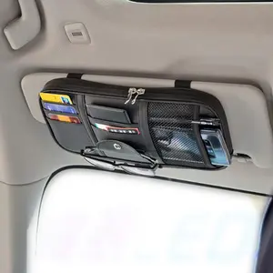 Car Sun Visor Organizer, Auto Interior Accessories Pocket Organizer - Car Truck SUV Storage Pouch Holder, with Multi-Pocket Net Zipper