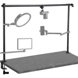 LS15 Desk Overhead Camera Mount Rig Top-Down Shots, Professional Aluminum Tabletop Multi-Device Mount Platform for Product Photography/Video Making/Picture Taking/Live Stream and More