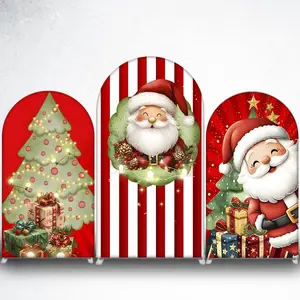 Red Christmas Tree with Gifts Arch Backdrop Cover for Xmas Party Photo Booth