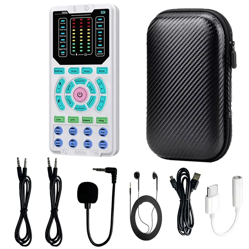 Portable Voice Changer Sound Card, Universal Sound Card, Real-Time Voice Modulator with Multiple Voice Effects, Sound Effects Modes, Plug & Play 3.5mm Interface with Type-C Adapter, Compatible with PC, Laptop, Smartphone for Gaming, Streaming