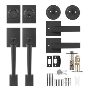 Double Door Handle Set Double Door Lock Set Matte Black Square Door Lever
