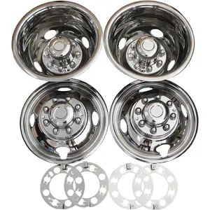 Polished 16" 8 Lug 4 Vent Holes Stainless Steel Wheel Simulator Kit for 1974-2000 Chevy GMC 3500; 1974-1999 Dodge Ram 3500; 1974-1998 Ford F350; 2008-2021 E350/E450 Van