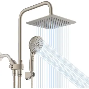Dual Shower  Combo, Brushed Nickel 8'' High  Rain/Rainfall Shower , 6 Settings Adjustable Handheld Showers, with 15" Height Adjustable Slide Bar, Holder/59'' Hose