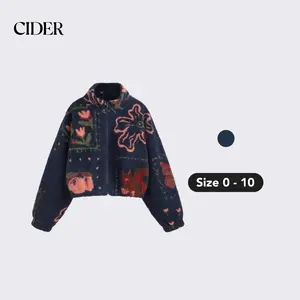 Cider [size 0-10] Fleece High Neck Graphic Zipper Jacket [LIVE ONLY]