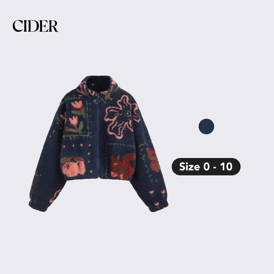 Cider [size 0-10] Fleece High Neck Graphic Zipper Jacket SummerFinds