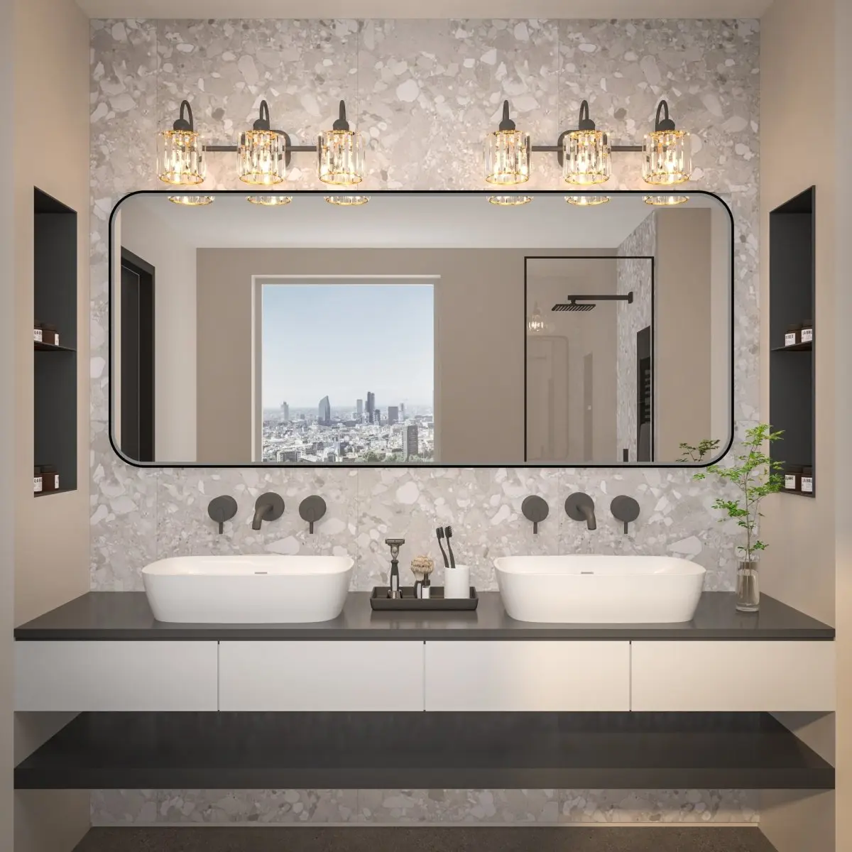 Noir 72 Inch Vanity Mirror – Modern Rectangular Wall Mirror with Shatterproof Tempered Glass and Rust-Resistant Matte Black Frame for Bathroom, Living Room & Hallway