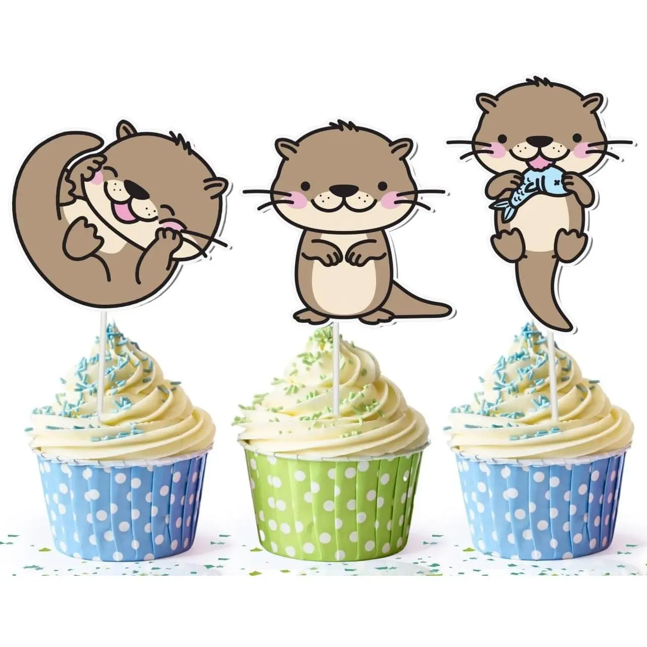 Charming Otter Cupcake Toppers – Pack of 10 – Perfect for Birthdays, Baby Showers, and Otter-Themed Parties