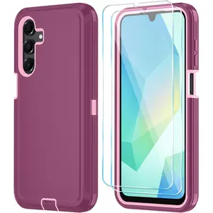 Phone Case for  Galaxy A16 5G Case with HD Screen Protector, Heavy Duty Shockproof & Dropproof 3-Layer Cover Phone Case for Galaxy A16,WineRedPink