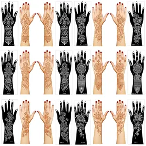 Henna Tattoo Stencil Kit,12 Sheets Stickers for Henna Tattoo Hand Forearm Glitter Airbrush DIY Tattooing Template, Large Indian Temporary Tattoo Stickers