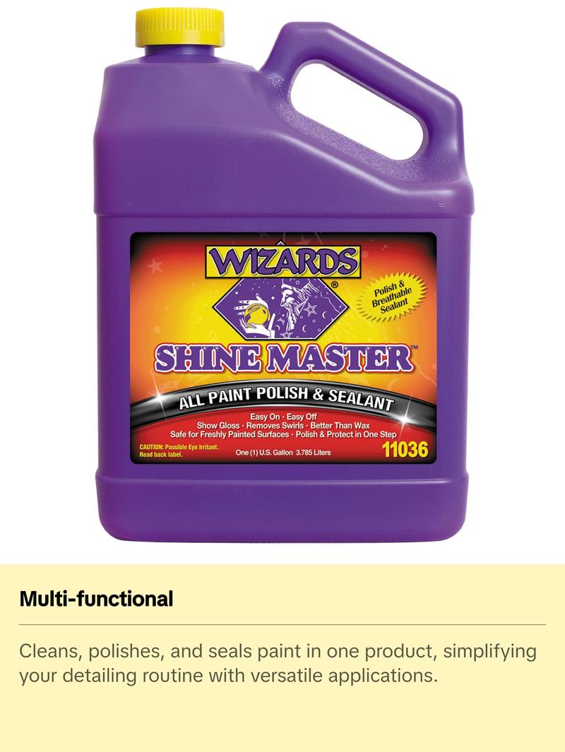 Wizards Shine Master Polish and Sealant - Cleans, Polishes and Seals Paint in One - Non-Carnauba Wax-Based Boat Water Spot Remover - Wax Replacement for Boat and Car Detailing Supplies