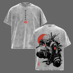 Kakashi Hatake T-Shirt, Naruto Anime Vintage Washed Tee, Sharingan Ninja Graphic Shirt, Oversized Japanese Streetwear, Dark Aesthetic Manga Top, Unisex Casual Anime Fashion,retro wash tee