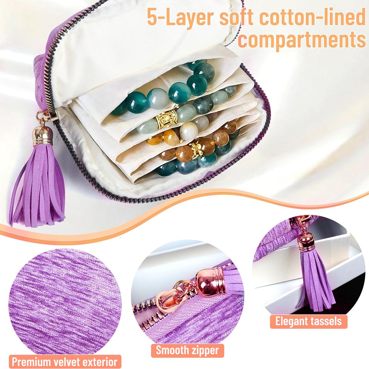 Fashionable Solid Color Jewelry Storage Bag, Luxury Tassel Zipper Pouch, Portable Travel Case for Rings Necklaces Bracelets, Soft Velvet Anti-Tarnish Organizer, Compact Gift for Women