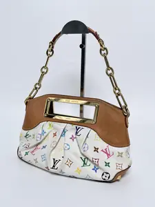 Pre-owned Louis Vuitton Canvas Shoulder Bags Authentic White Monogram Multicolore Judy PM Shoulder Bag Handbag JA208LV