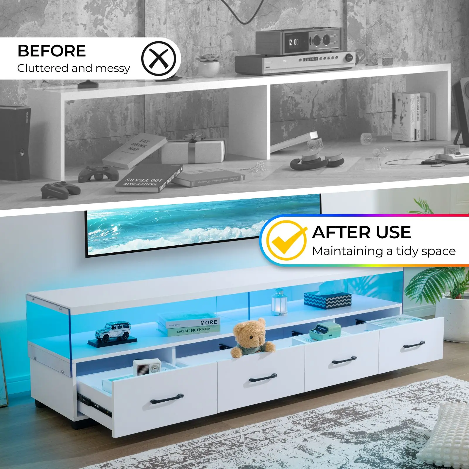 [Bellemave]4-Drawer TV Stand for TV's up to 80" Flat Screen Cabinet Door Living Room Storage Entertainment Center