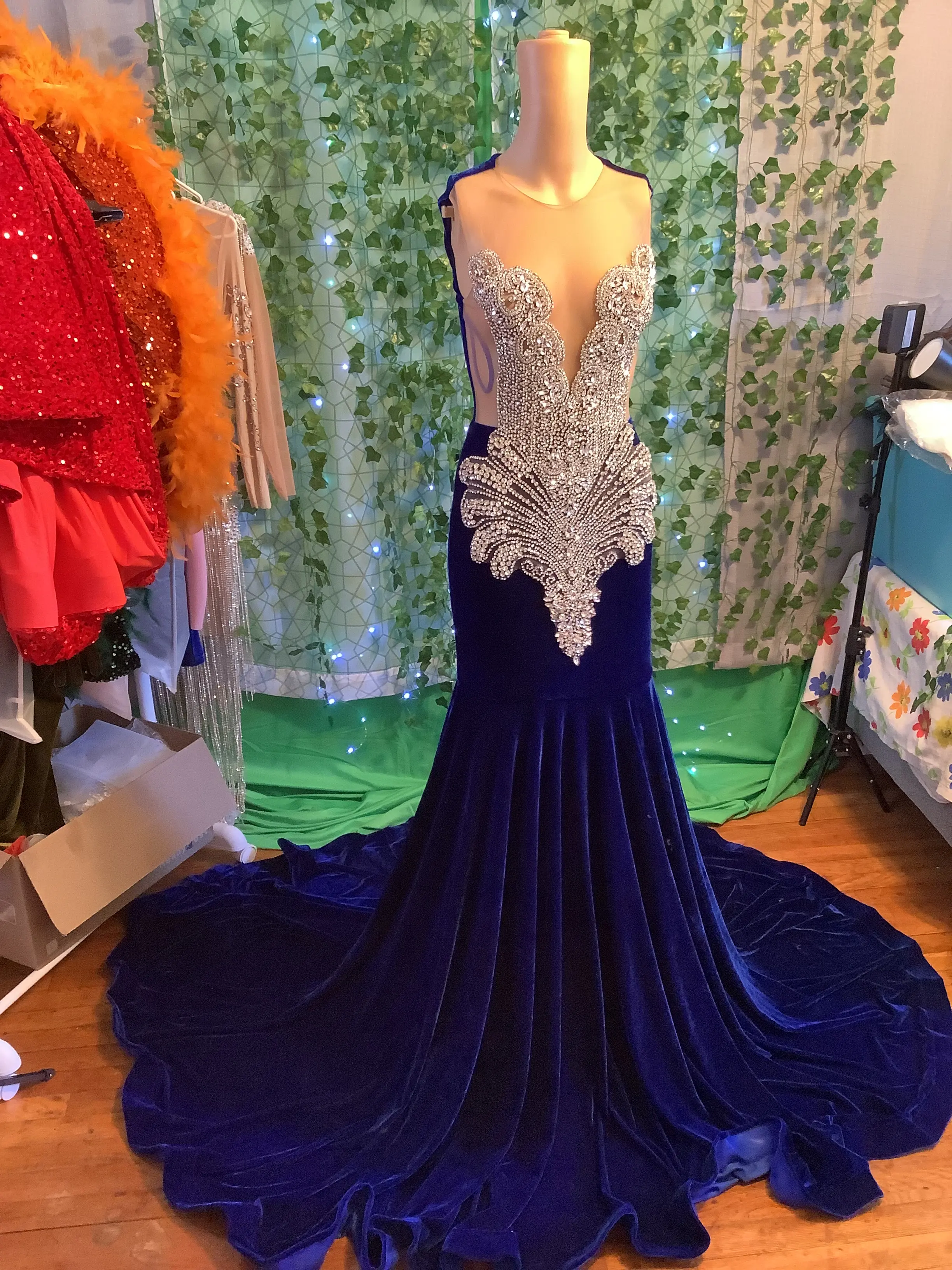 slim fit dress slacks Off-The Shoulder Long Mermaid Prom Dress with Beads Smoky Blue / 16