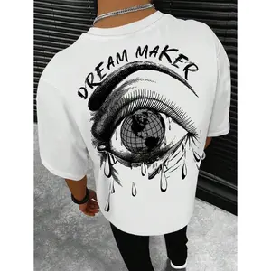 Dream Maker Eye Globe Sketch Oversized T-Shirt Dark Art Graphic Tee Casual Streetwear For Men Women