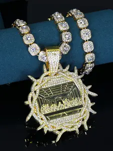 Hip-Hop Men's Last Supper Pendant Necklace, Glittering Rock Sugar Chain Jewelry, Street Punk Lustrous Blingbling Cuban Chain, Rhinestone Decorated Necklace