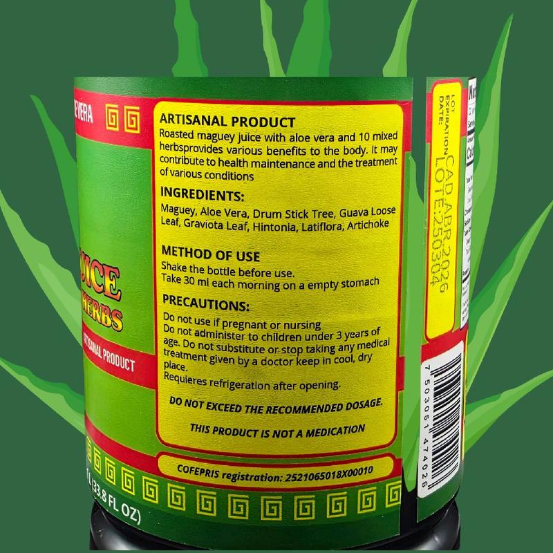 Sayvi Roasted Maguey Juice with Aloe Vera and 10 medicinal plants- Natural Dietary Supplement for Health - 100% Pure Maguey & Aloe Vera Blend Jugo de maguey asado con Sabila y 10 plantas medicinales SAYVI
