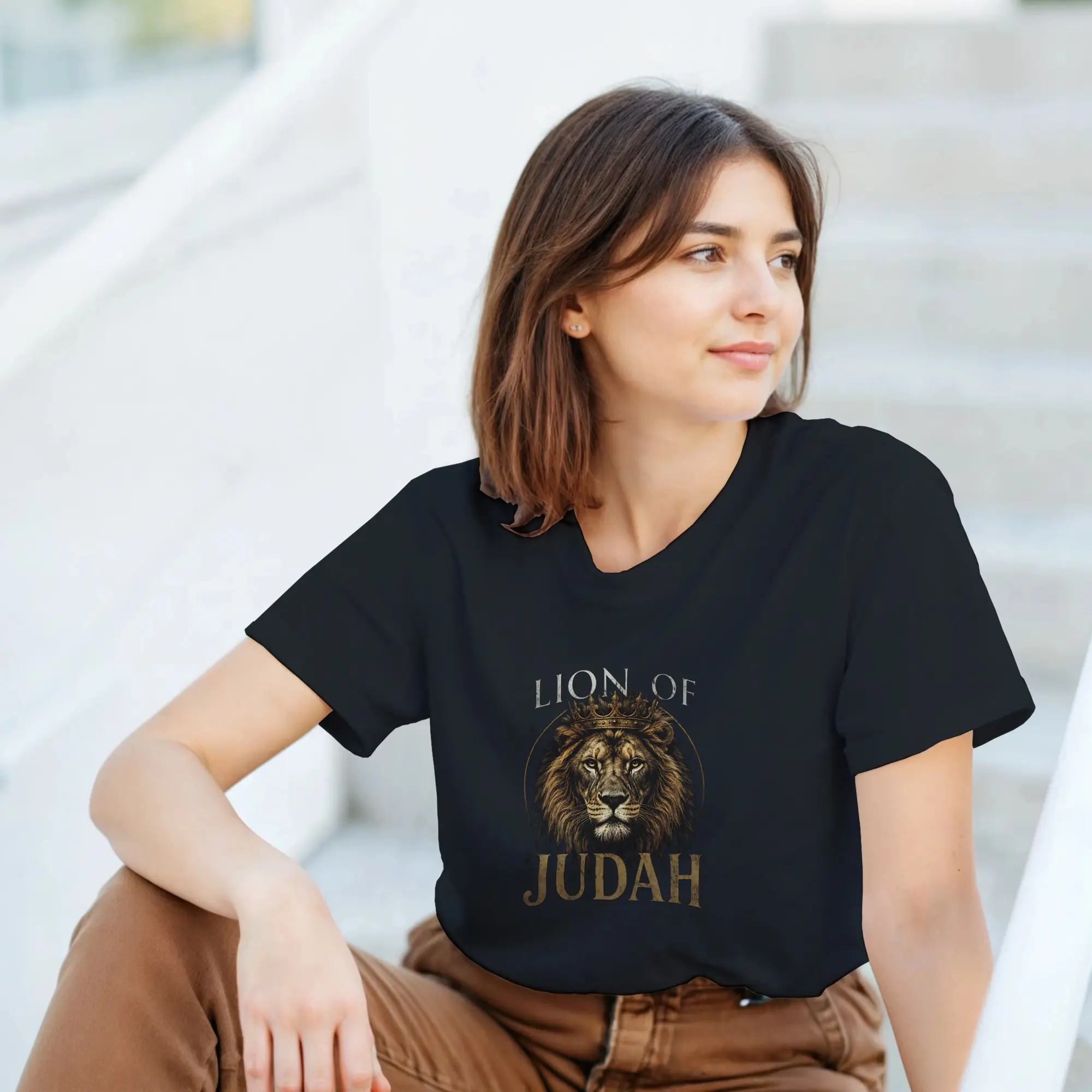 Lion of Judah Revelations 5:5 Bible Verse Faith Based Crewneck T-shirt