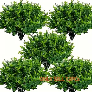 12 Pack UV Resistant Artificial Boxwood Shrubs, Artificial Boxwood Hedge for Outdoor Garden Decoration, House Plants Decor, Indoor Plants Decor, Durable Plastic Faux Greenery for Home, Weddings, and Holidays