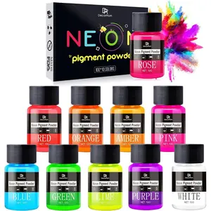 Neon Pigment Powder - 10 Colors Fluorescent Mica Powder for Epoxy Resin, Nail Art, Tumblers, Slime - Neon Resin Color Pigment Nail Powder for Soap Making, Eyeshadow, Painting, Jewelry, DIY Crafts