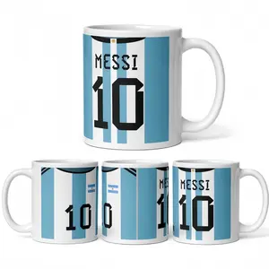Lionel Messi Style Argentina Themed Personalized Football Shirt 11 oz Mug, Kitchen Drinkware Gift for Home Use
