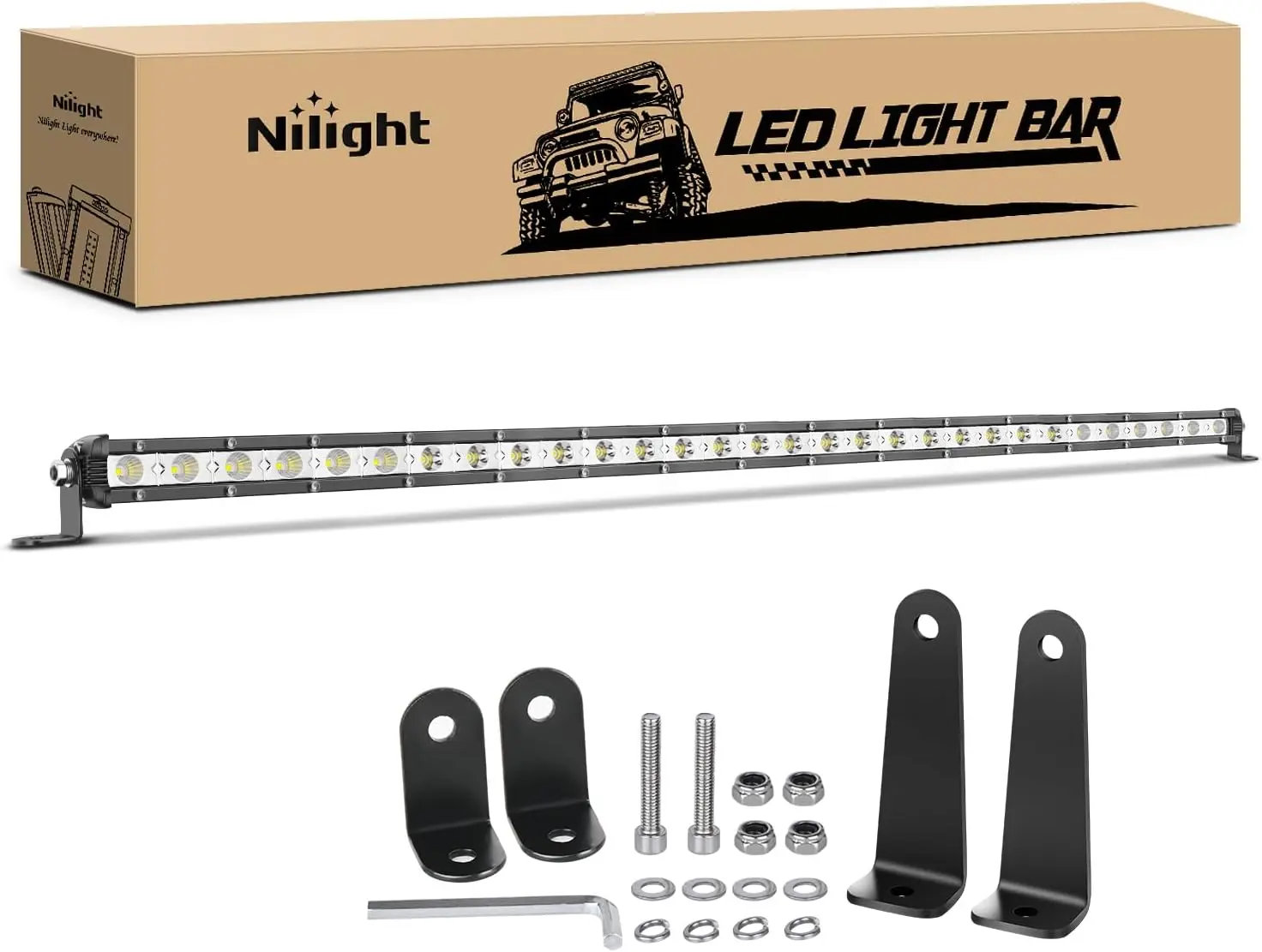 Nilight 31-Inch Ultra-Slim Single Row 90W Spot-Flood Combo LED Light Bar, Offroad 4x4 Truck & SUV Accessory with Driving Light Strip fathersdaygift, Led Car Lights