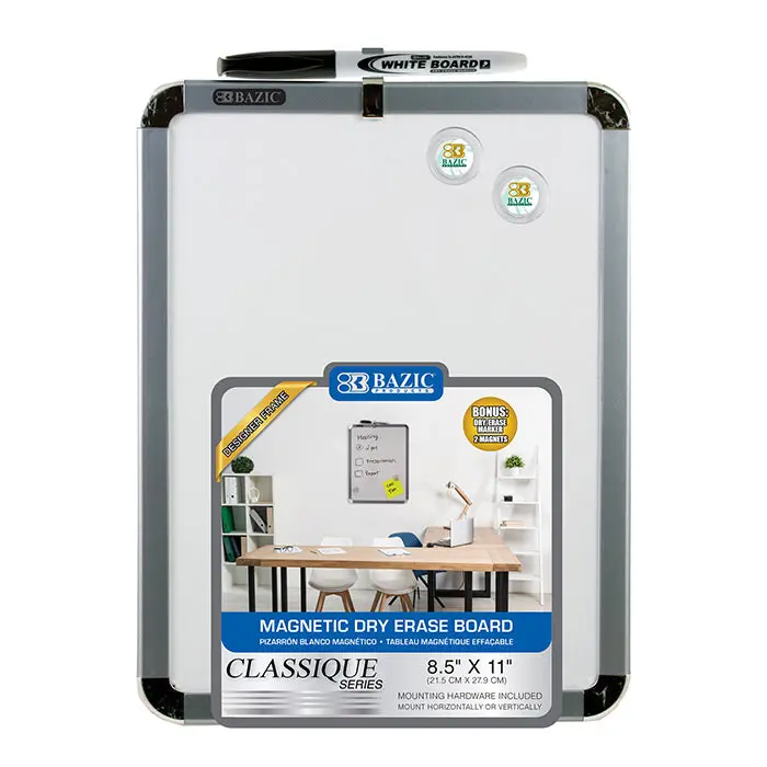 BAZIC 8.5" X 11" Magnetic Dry Erase Board w/ Marker & 2 Magnets