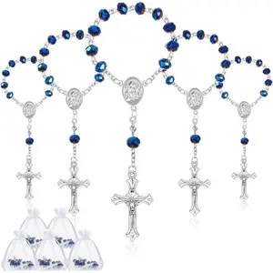 30 Pieces Baptism Rosary Catholic Mini Rosaries Baptism Favors for Guests Party Favors Rosary Beads for Baptism with 30 Pcs Organza Bags for Christening Weddings First Communion Gift Decor Religious Ornaments Blue
