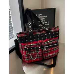 Women's Y2K Rivet Decorated Shoulder Bag, Multi-Pocket Tote Backpack, College Style Large Bag for School, Work, Commute, Mommy Bag, Casual Trendy Bag