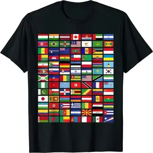All Countries Flags Global Soccer Fan Casual Graphic T-Shirt Shirt Round Neck