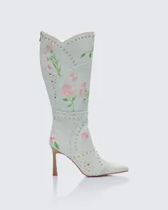 Carmen Blue Denim Embroidered Boot