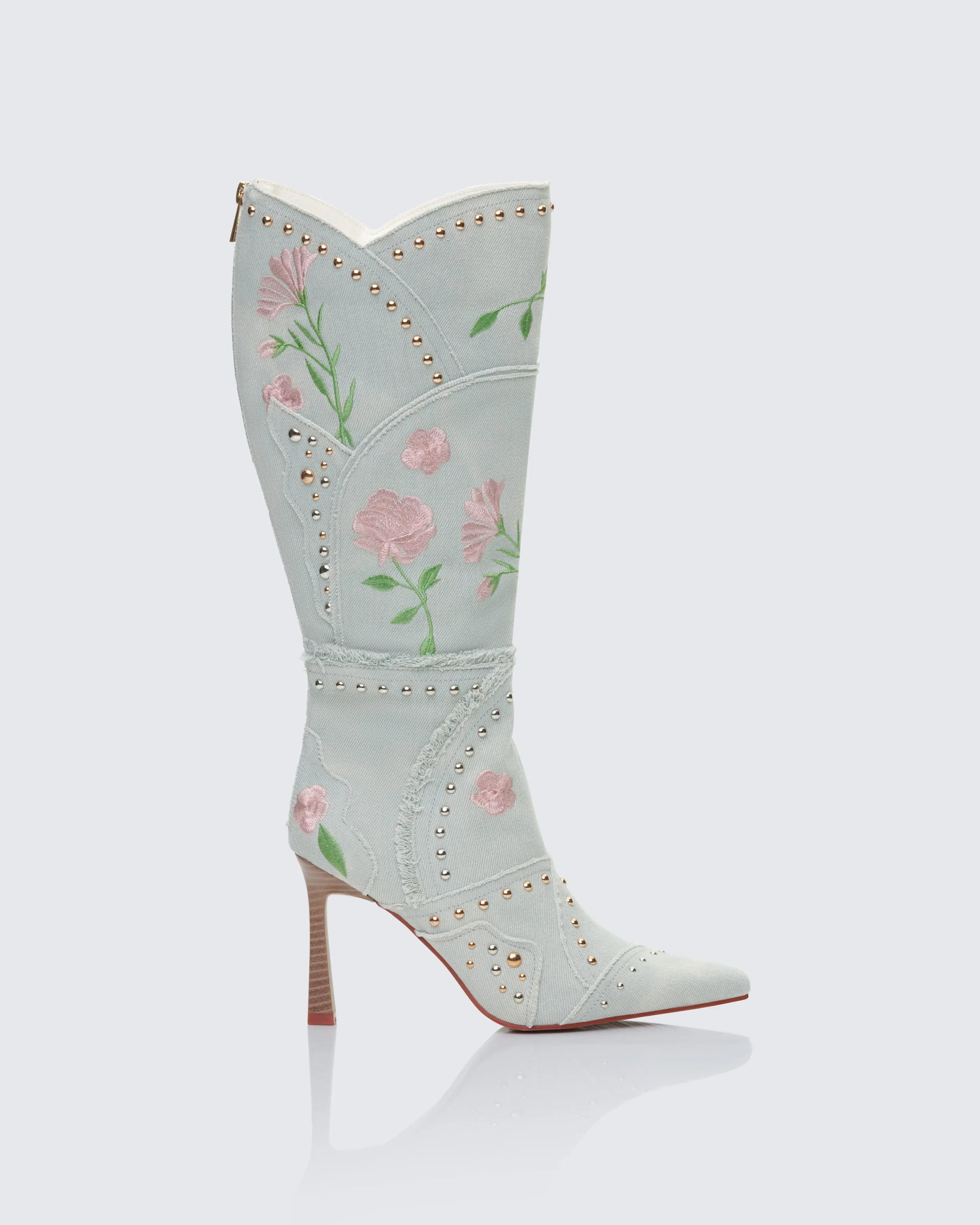 Carmen Blue Denim Embroidered Boot