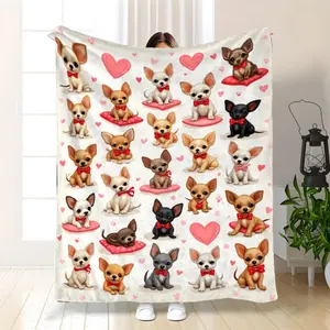 1Pc Chihuahua Dog Lovers Gift - Ultra-Soft Flannel Blanket Suitable For Sofa Bed Travel, Cute Chihuahua & Heart Design With Chihuahuas, Cozy Throw For & Chihuahua Owners, Machine Washable Pet Bedding 280Gsm