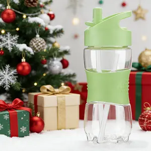 SIVAPHE 12oz Green Sports Water Bottle with Straw, BPA-Free Tritan Copolyester, Food-Grade PP Cap, Leak-Proof, 7 Options, Ideal for Students
