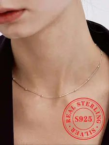 S925 Sterling Silver Simple Beaded Chain Necklace for Women, Fashion Jewelry for Party, Daily Clothing Decor, Trendy All-match & Exquisite Jewelry for Birthday Gift with Box