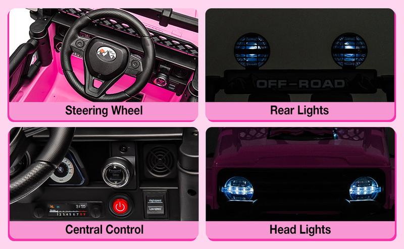 GARVEE Ride On Truck Car with Parent Remote, 12V Electric Vehicle for Youngsters, Features LED Lights, Bluetooth, 3 Speed Settings, and Spring Suspension, Available in Pink and White