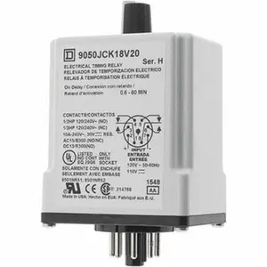 Square D 0.66 min Delay, DPDT Time Delay Relay 10 Contact Amp, 110 VDC & 120 VAC 9050JCK18V20