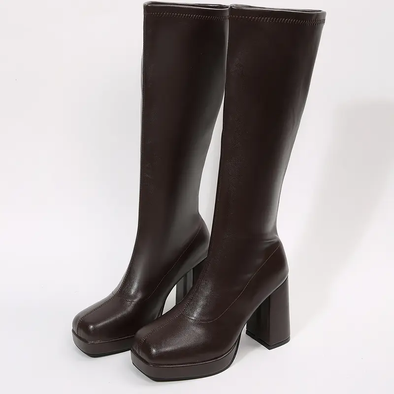 Women's High-Heeled Boots Y2K Style Knee High Platform Boots Side Zipper Block Heel Round Toe Party Footwear