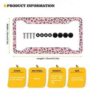 Pink Leopard Print License Plate Frame 4 Holes Premium Aluminum Alloy Weatherproof Rust-Proof Black Grey Leopard Print Car Tag Cover Universal US Standard 12.2x6.3 Inch Easy To Hang & Install With Mounting Screws Stylish Wild Animal Print Car Accessories