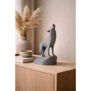 Wolf Figurine 3D Printed Modern Animal Decor for Shelf or Table, Minimalist Home Accent