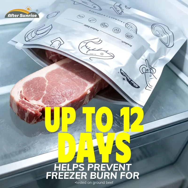 【Refrigerated Food】Reusable Aluminum Foil Sealable Storage Bags, Aftersunrise 2026 New Resealable Vacuum Zipper Pouches for Food, Stand Up Foil Sealable Bags with Label and Zip Lock for Vegetable Fruit Meat