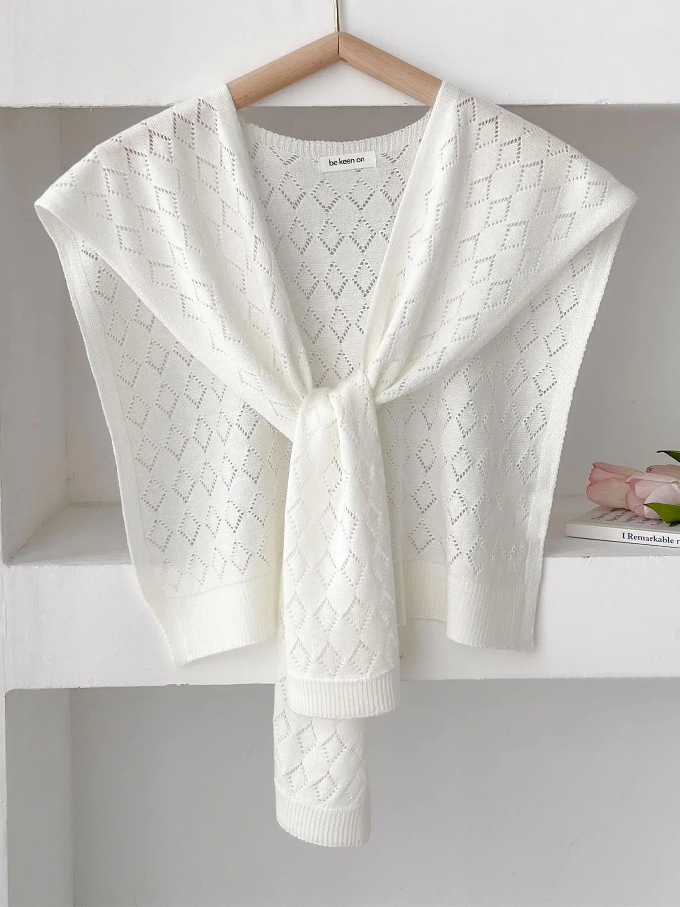 Women's Solid Color Hollow Out Cape Sweater, Casual Long Sleeve Open Front Shawl for All Seasons, Womenswear Fashion Accessories for Women & Girls, Lightweight Knitwear