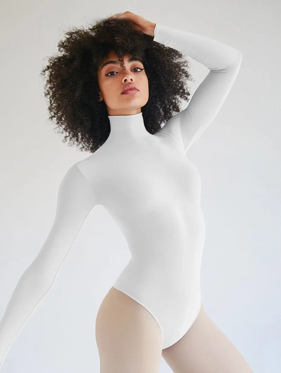 Long Sleeve Mock Neck Leotard - White