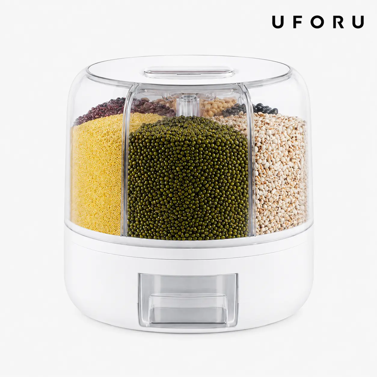 UFORU Airtight Multi-Compartment Food Storage Container with Lid, Large-Capacity Moisture-Proof Dispenser for Rice, Cereal, Kitchen Organization