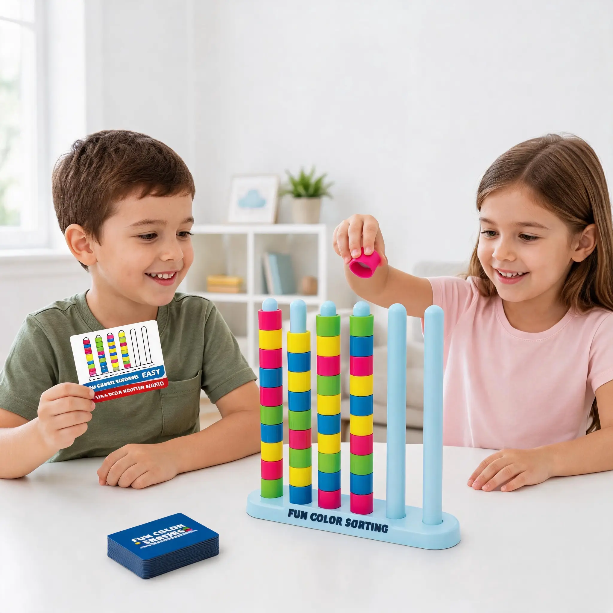 Fun fast-paced color stack puzzle game,1/2 PCS color stack challenge card,Spatial Thinking Training Stacking Cups toy,party family game night for kids and Adult
